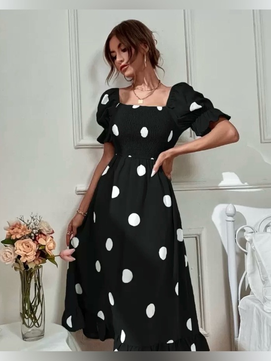 SHEIN Dresses & Skirts - Black & White Polka Dot Midi Dress Size M